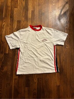 Rusty White Short Sleeve Ringer Tee with Red Trim